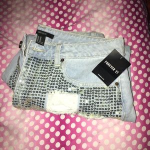 Forever 21 Silver Sequins Embellished Jeans